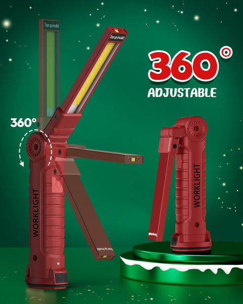 Coquimbo Work Light Christmas Stocking Fillers Gifts for Men Him, LED Torch Rechargeable Inspection Lamp Mechanic Emergency BBQ Light 360° Rotate with Magnetic Base and Hook (2 Pack, Black)