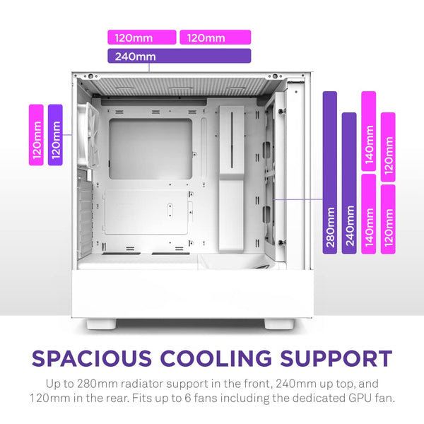 NZXT H5 Flow RGB - Compact ATX Mid-Tower PC Gaming Case - High Airflow - F360 RGB Core (CV) Included - 360mm Front & 240mm Top Radiator Support - Cable Management - Tempered Glass - White
