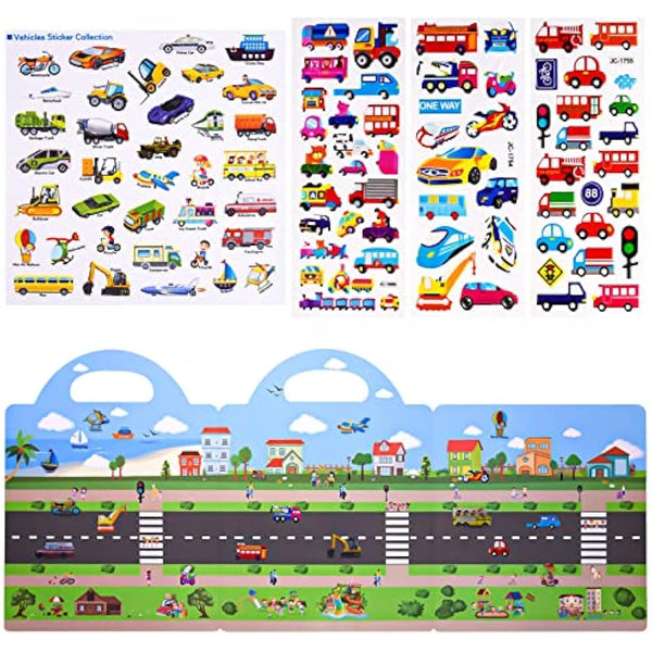ASTARON Reusable 3D Puffy Sticker Book for Kids, 88 Pcs Cute Waterproof Vehicles Stickers, Puffy Sticker Game Travel Stickers and Educational Sensory Learning Toy（3-6 Age）