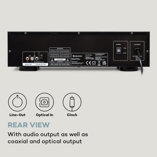 AUNA CD-1000 DG, CD Player HiFi, USB, MP3, Remote Control, CD Player with LED Display, CD Receiver Aluminium, black