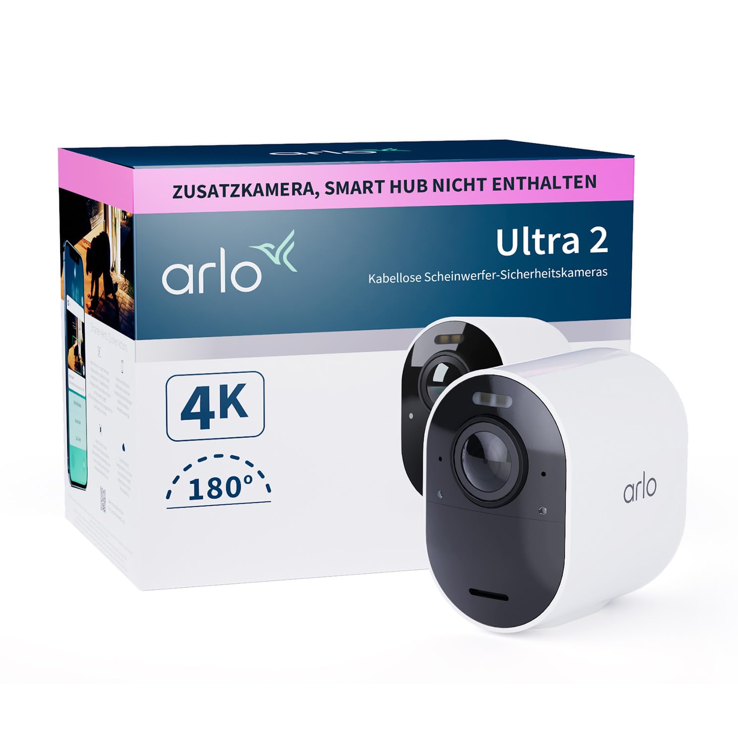Arlo Ultra 2 Security Camera Outdoor, 4K UHD, Wireless CCTV, 6-Month Battery, Colour Night Vision, Weatherproof, Bright Spotlight, 2-Way Audio, 2 Cam Kit, Arlo Secure Trial Included, Black