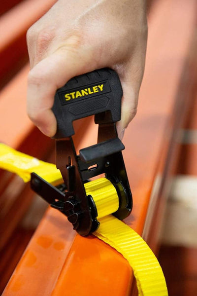 STANLEY S1007 Black/Yellow 1.5" x 16' Ratchet Tie Down Straps - 1,100 lb Safe Working Load / 3,300 lb Break Strength, 2 Pack