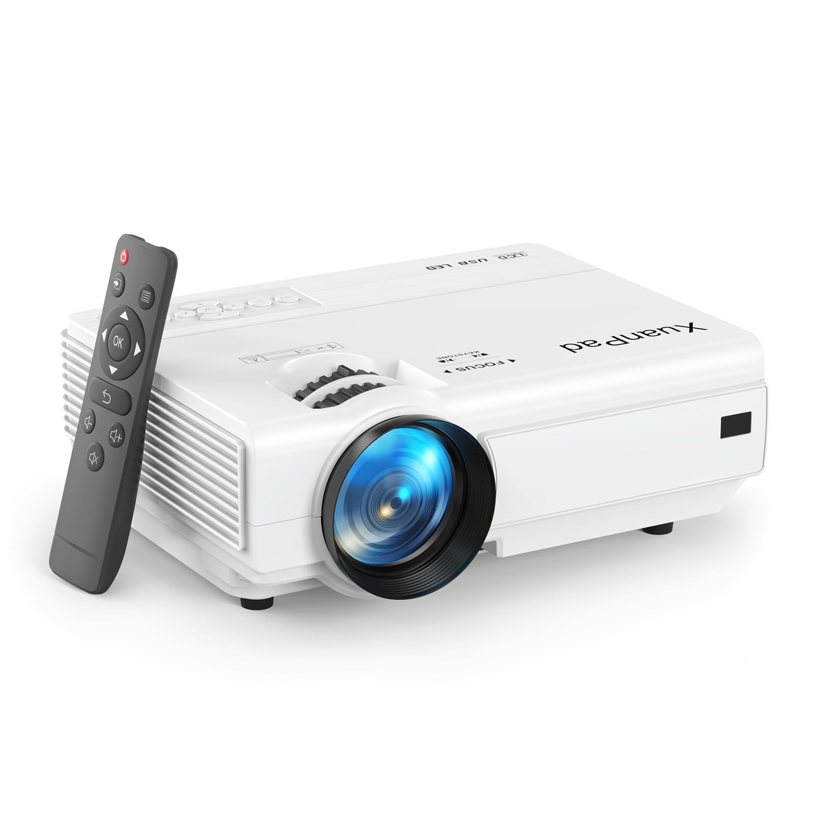 XuanPad Mini Projector, 2025 Upgraded 14000L Portable Video Home Projector, HD 1080P Supported, Compatible with TV Stick, HDMI, USB, AV, Laptop, iPhone, Android Smartphone