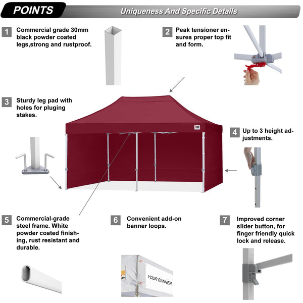 ABCCANOPY 3x6M Pop Up Gazebo Canopy Commercial Tents Market stall with 4 Removable Sidewalls and Roller Bag Bonus 4 Weight Bags (Grey)