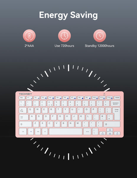 TECKNET 2.4G Wireless Keyboard For Windows/Chrome OS, UK Layout Compact Mini Keyboard, Small Silent Whisper-Quiet Keyboards with 12 months Battery Life (Pink)
