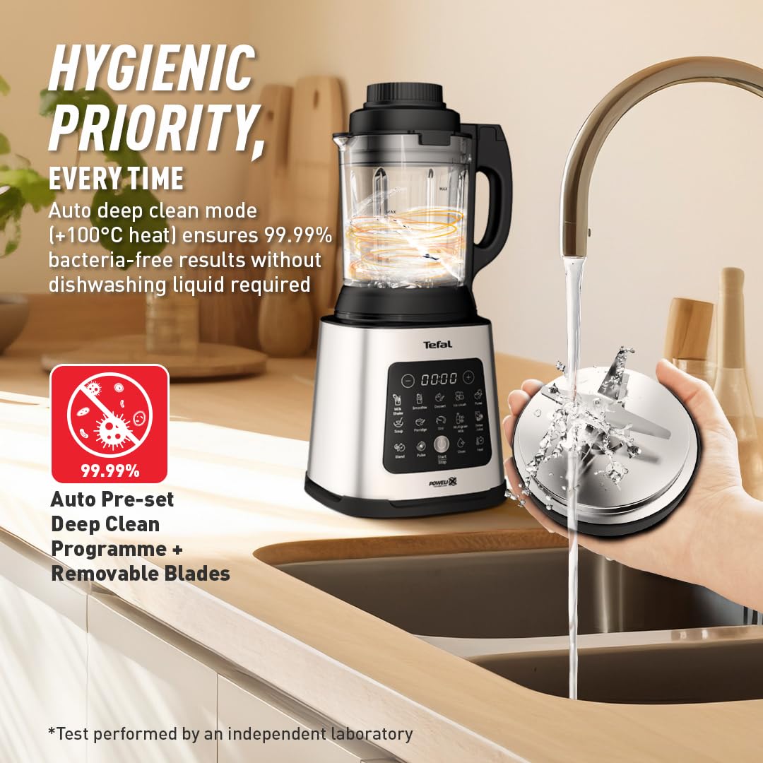 Tefal Blender & Soup Maker Perfectmix Cook, 2L, 10 Auto Programs, Smoothie Maker, Removable Blades, Cleaning Program & Brush, Glass Jug, Tamper, Hot & Cold Kitchen Blender, Cooking, BL83SD65