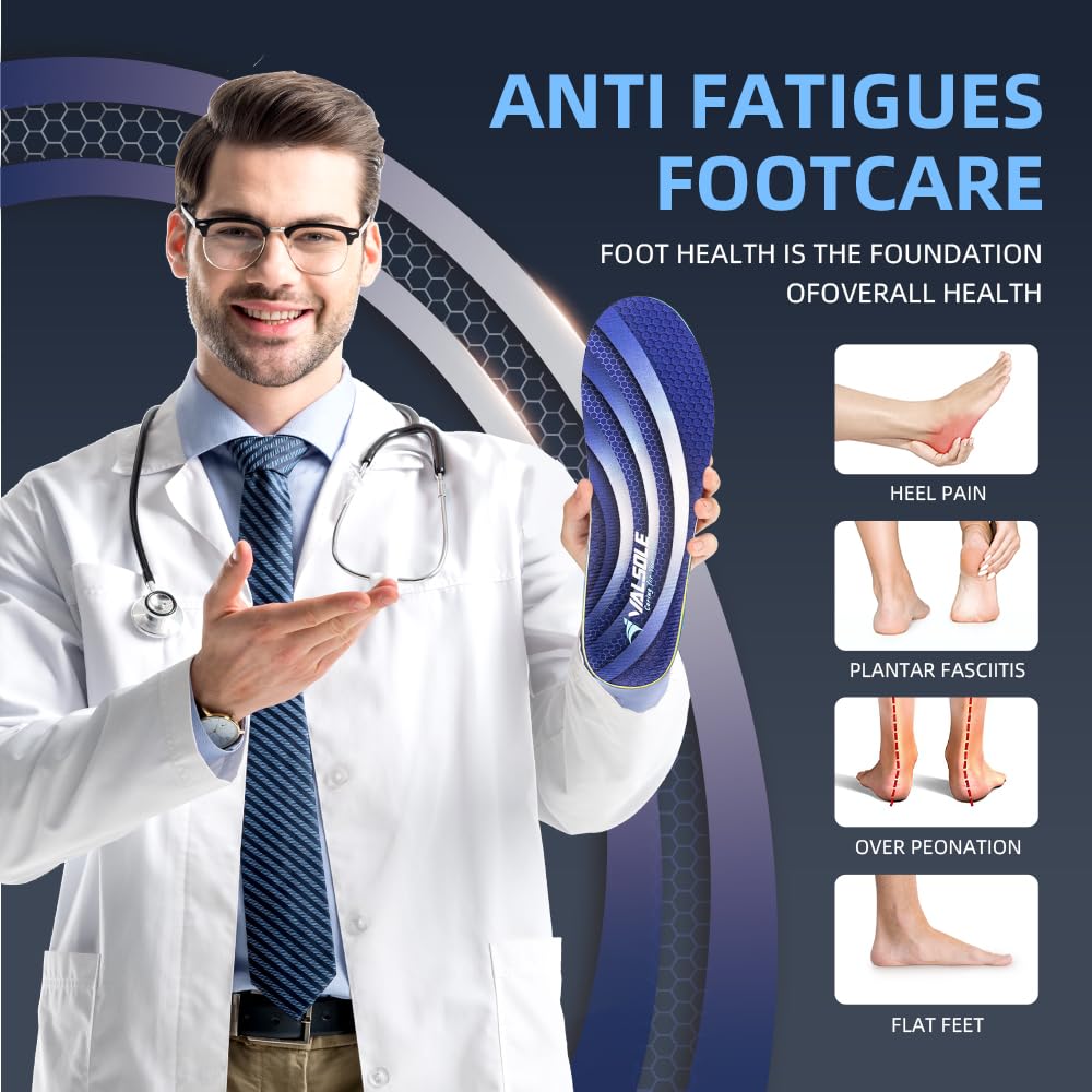 VALsole Orthotic Insole,Arch SupportFor Insole,Plantar FasciitisInsole,for OverPronation,Flat Feet,Metatarsalgia,Heel Pain, Insoles for Men and Women,Blue (UK 9-28cm, Blue-V227)