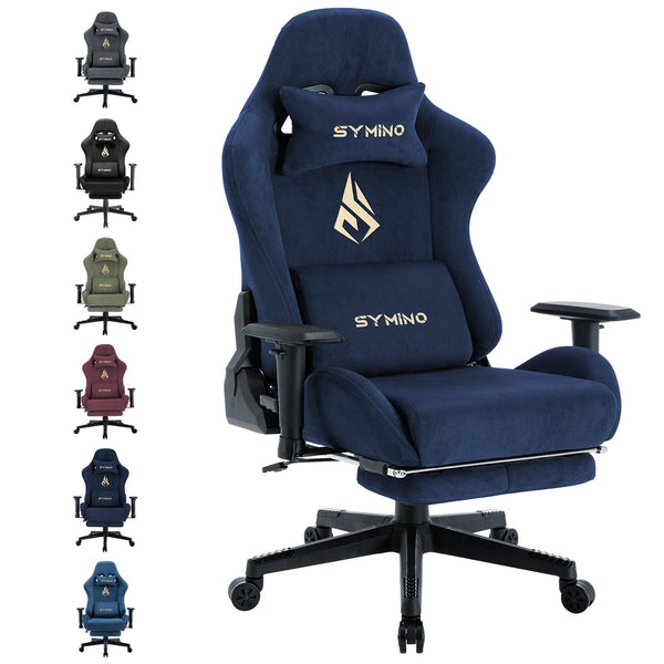 Symino Gaming Chair, Computer Chair with Footrest, Headrest and Lumbar Support, Ergonomic PC Chair, Height Adjustable Rotating Task Chairs, Blue
