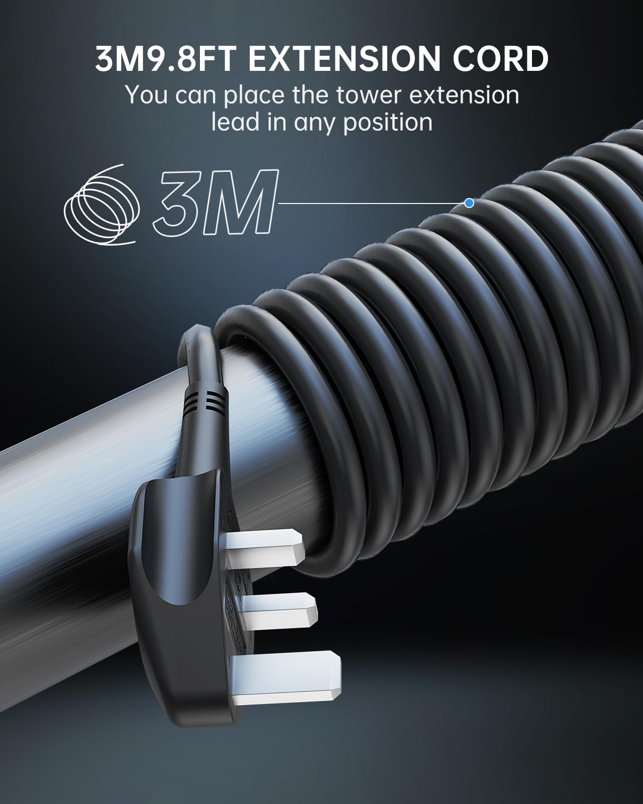 Tower Extension Lead, (3250W 13A) Extension Tower 8 AC Outlets & 4 USB Ports, Surge Protection Extension Lead with 4 Independent Switch, 17W USB C Ports Extension Cable 3M for Office, Home, Kitchen