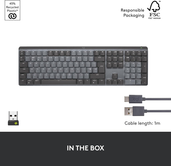 Logitech MX Mechanical Wireless Illuminated Performance Keyboard, Tactile Quiet Switches, QWERTY UK English Layout - Grey