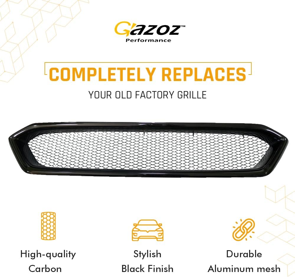 Exterior Accessories Parts - Glossy Front Grille Compatible With 2018 2019 2020 2021 Subaru WRX STI VA - Gloss Black Finished W/Black Mesh Grill - Debadge