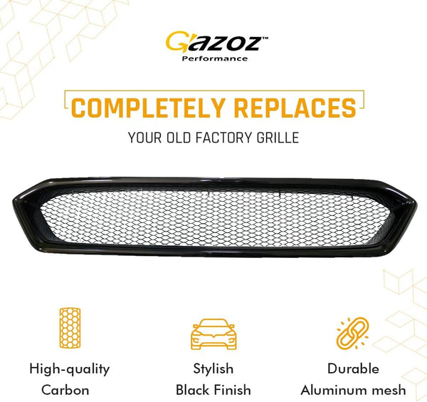 Exterior Accessories Parts - Glossy Front Grille Compatible With 2018 2019 2020 2021 Subaru WRX STI VA - Gloss Black Finished W/Black Mesh Grill - Debadge
