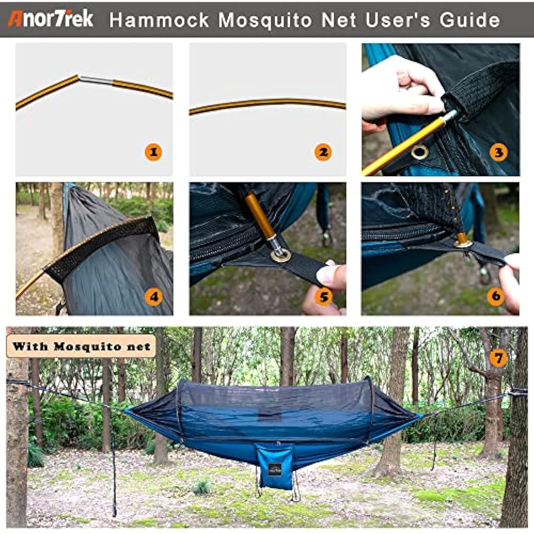 AnorTrek Professional Camping Hammock with Mosquito Net, Lightweight Portable Double Hammock with Two 10 FT Hammock Tree Straps, 230T Nylon Hammock for Camping Hiking Garden Backpacking (Green)