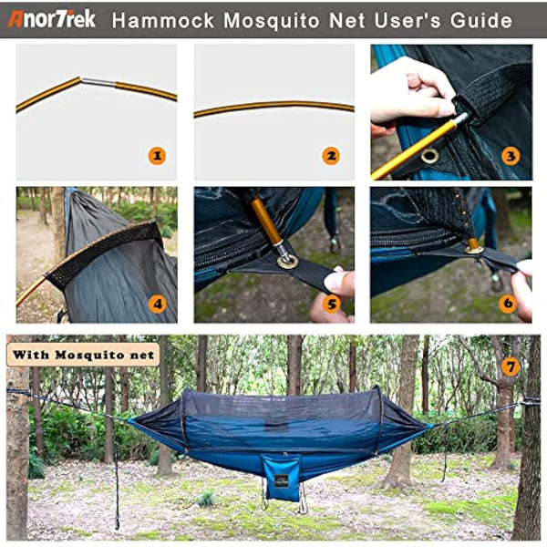 AnorTrek Professional Camping Hammock with Mosquito Net, Lightweight Portable Double Hammock with Two 10 FT Hammock Tree Straps, 230T Nylon Hammock for Camping Hiking Garden Backpacking (Green)