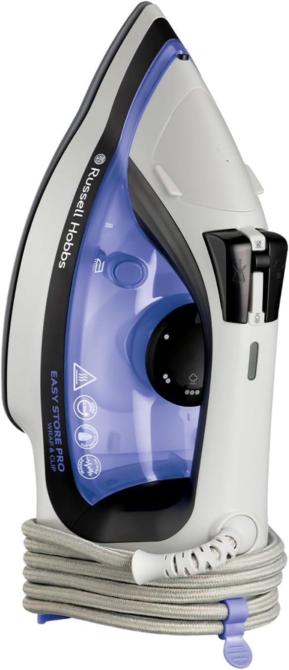 Russell Hobbs Steam Iron [2400W, 180g extra steam boost] Easy Store Pro Wrap & Clip iron (space-saving cable storage, 320ml water tank, fast heat up, ceramic soleplate, self-cleaning function) 26730