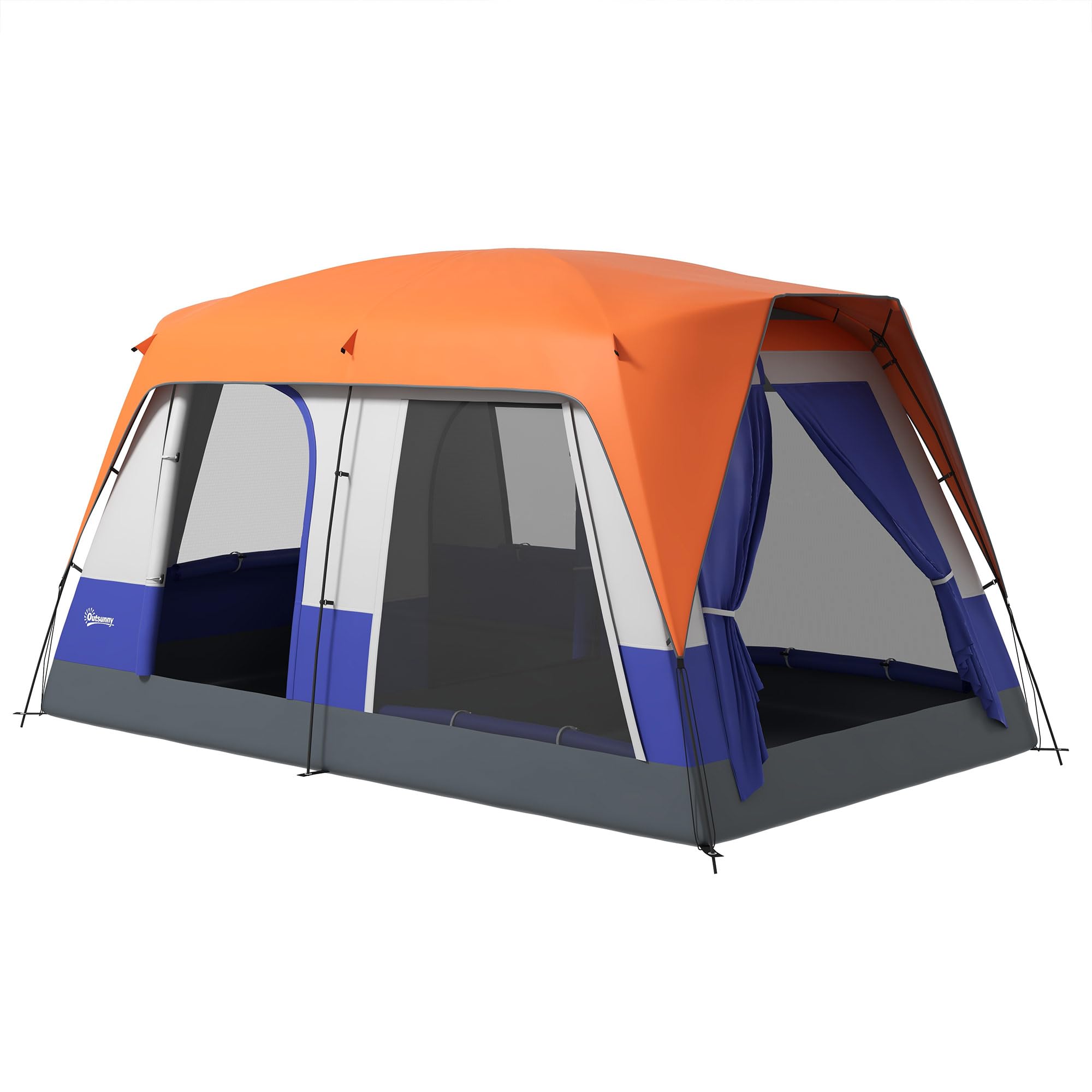 Outsunny 6-7 Man Camping Tent with 2 Rooms, 3000mm Waterproof Family Tent with Sewn in Groundsheet and Top Light Hook, Portable with Bag, for Fishing Hiking Festival
