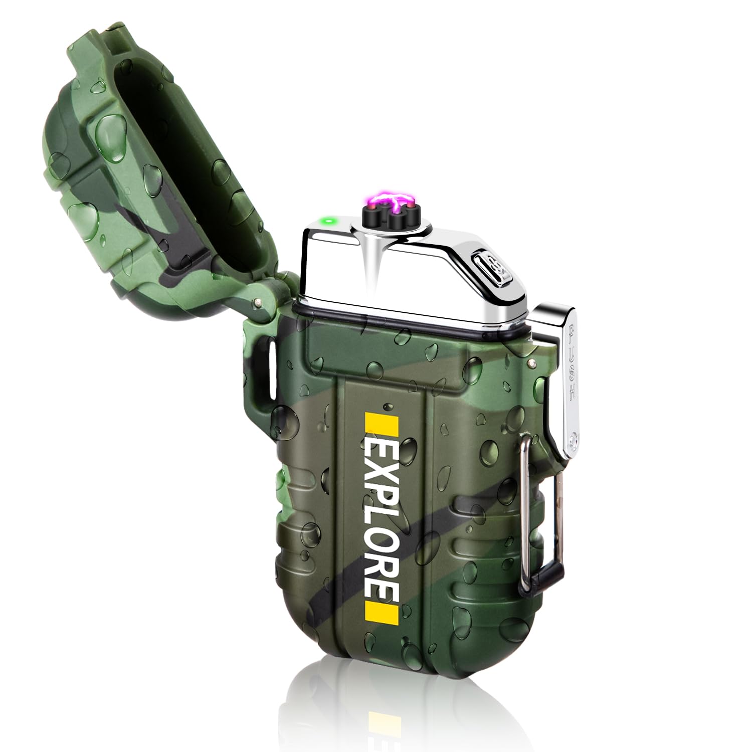 Electric Lighter Rechargeable USB, Electronic Plasma Arc Lighter Windproof and Waterproof for Hiking, Camping, Outdoor, Survival, Tactical, EDC Gear, Gifts for Him Men (Black)