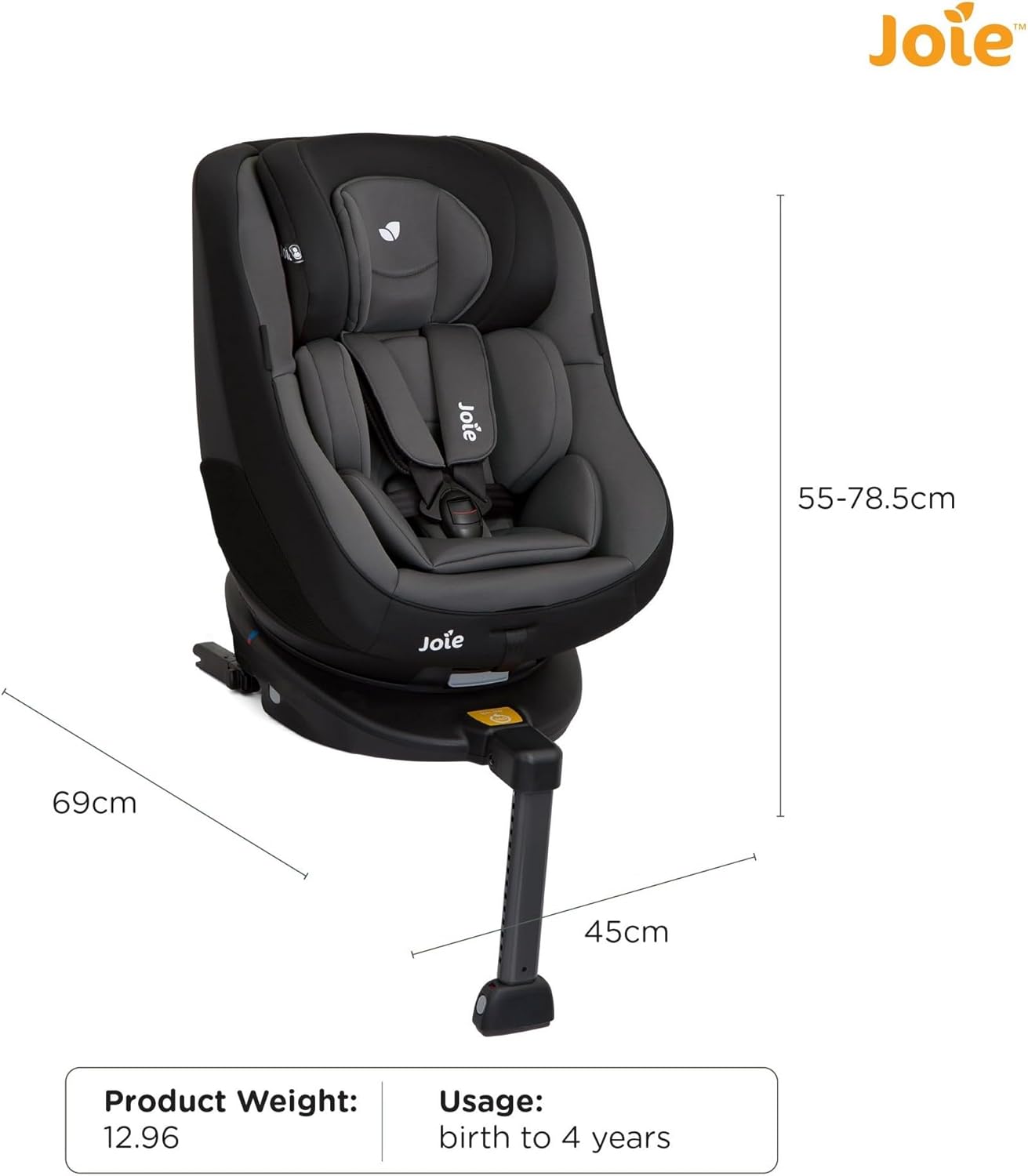 Joie Spin 360 R44 Rotating Combination Group 0+1 ISOFIX Car Seat (Birth - Approx 4 Years, 0-18kg), Ember