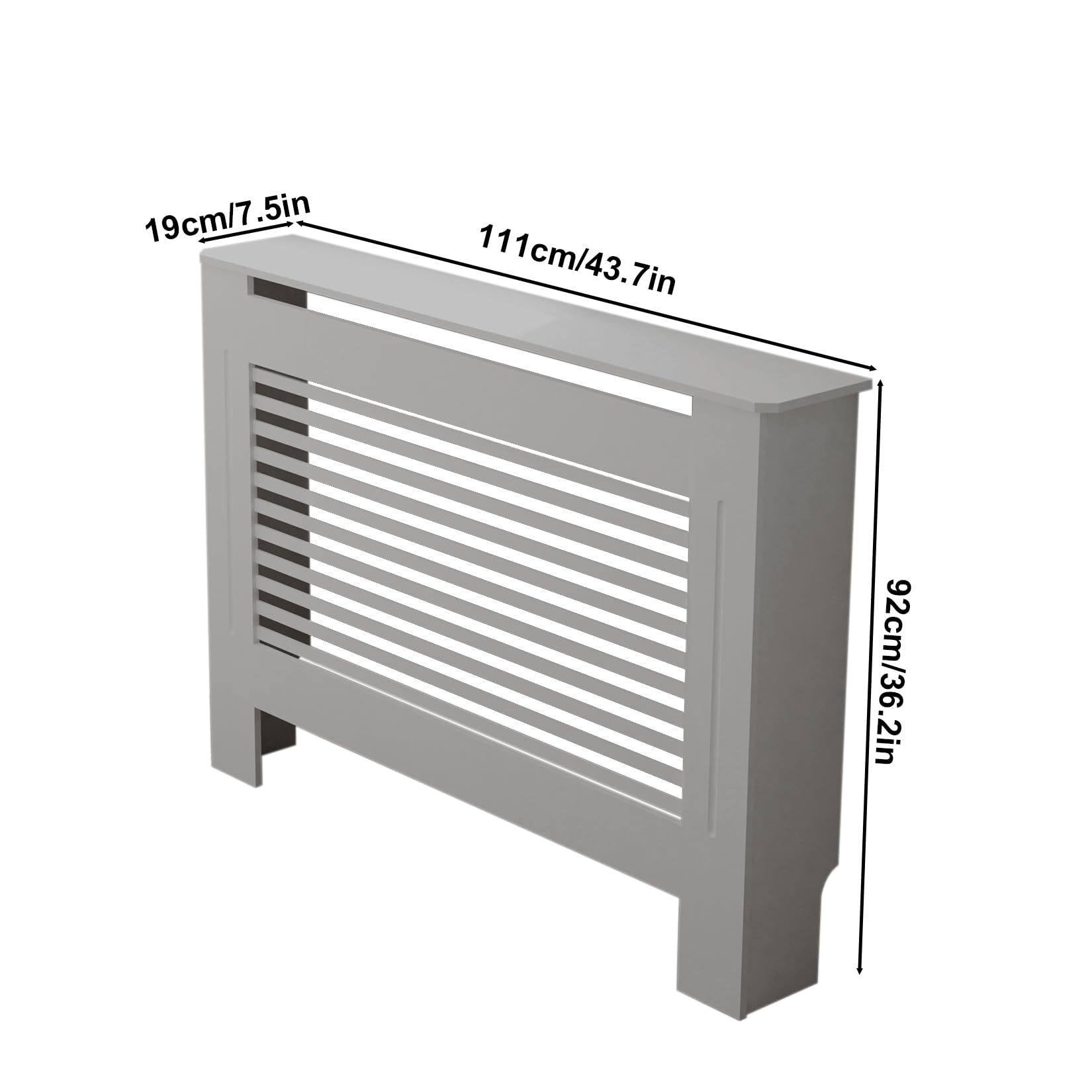 FATIVO High Radiator Cover Wood Cabinet: 92cm Height Grey Medium Heater Covers Horizontal Slat Internal Heights 90cm Tall Radiator Shelf Thicken MDF
