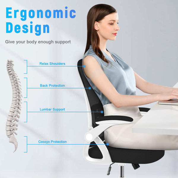 naspaluro Office Chair Ergonomic Desk with 90° Flip-up Armrest Lumbar Support, Height Adjustable Chair, Executive Swivel Computer Padded Seat Cushion for Home/Office