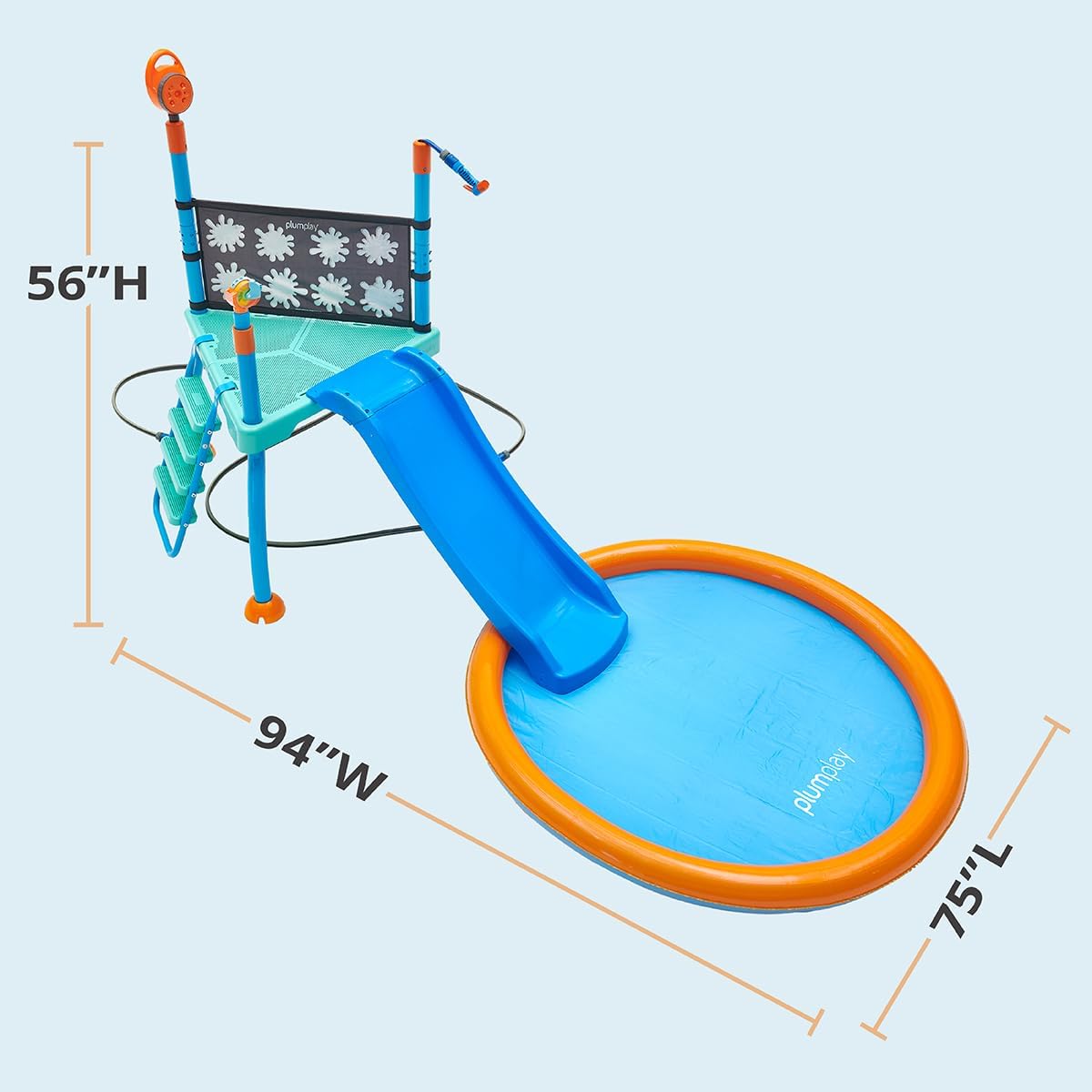 Plum Play Water Splash Station Outdoor Garden Water Play Set with Climbing Frame and Slide with Splash Pad and Sprinklers