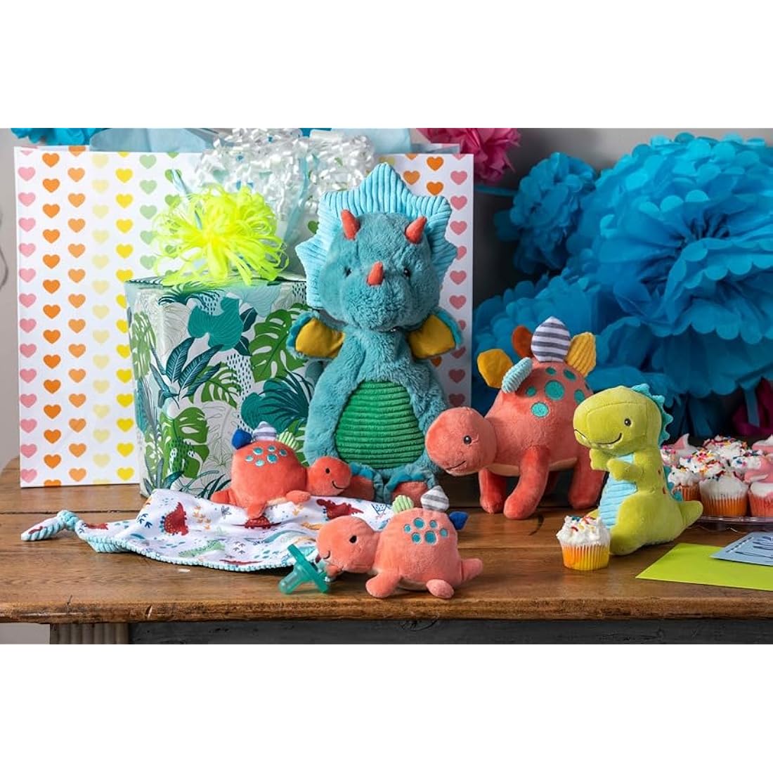 Mary Meyer Pebblesaurus Stuffed Animal Security Blanket, 33 x 33-Centimetres, Coral Dinosaur