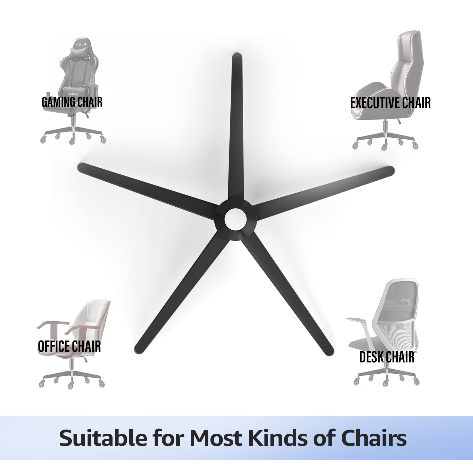 Mastery Mart 28"Heavy Duty Office Chair Replacement Base(2400Lbs), Office Chair Base Replacement Universal Caster and Gas Cylinder Size, Matte Black