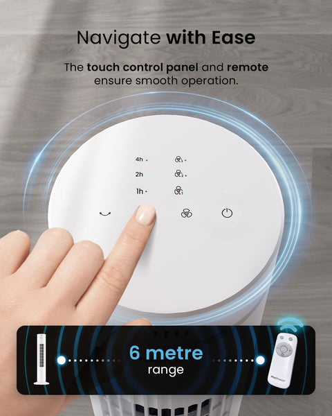 Pro Breeze Bladeless Tower Fan Quiet & Portable with Remote Control, 90° Oscillation, 15h Timer, 4 Modes, 3 Speeds - Powerful Electric 45W Motor Standing Air Circulator for Bedroom & Office