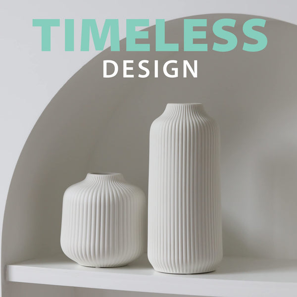 flature Ceramic Vases in Nordic Style, Modern Vase Deco for Pampas Grass, Boho Deco for Windowsill, Vases Set in White Matt, Flower Vase as Home