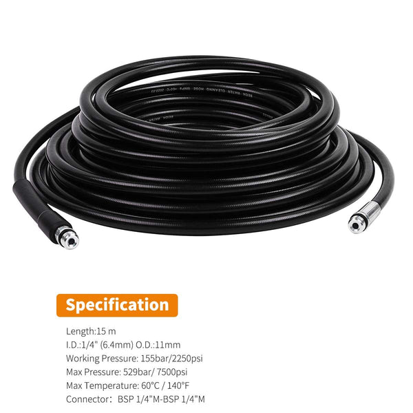 Fai Top 15 m Drain Cleaning Hose, Pressure Washer Drain Hose Cleaning Kit with Jet Nozzle and Rotary Jet Nozzle for Karcher K2-K7 Series and Lavor