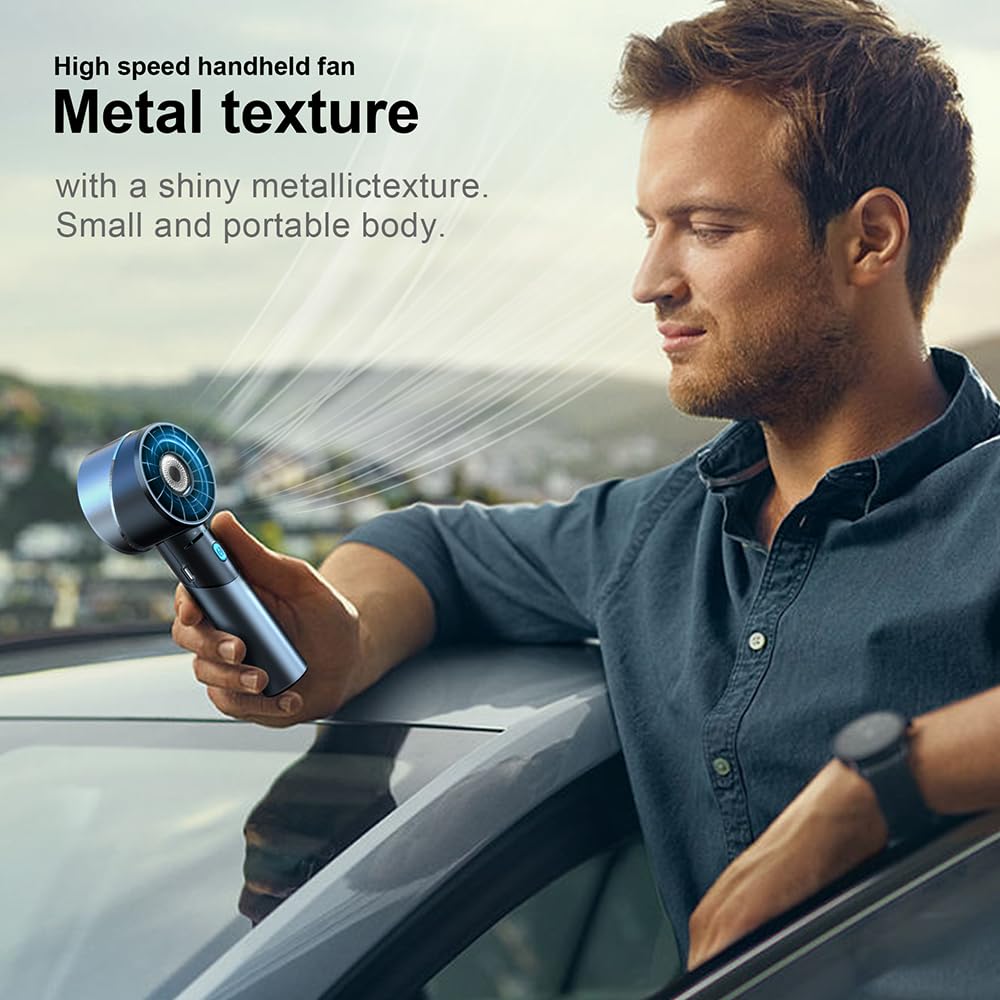 COZOME Handheld Fan,Ultra-Portable 7000 RPM Turbo Mini Fan with 16H Battery,4-Speed USB Rechargeable Metal Design | Pocket Fan for Travel/Outdoor/Home/Office,Gift for Men & Women (Alloy Construction)
