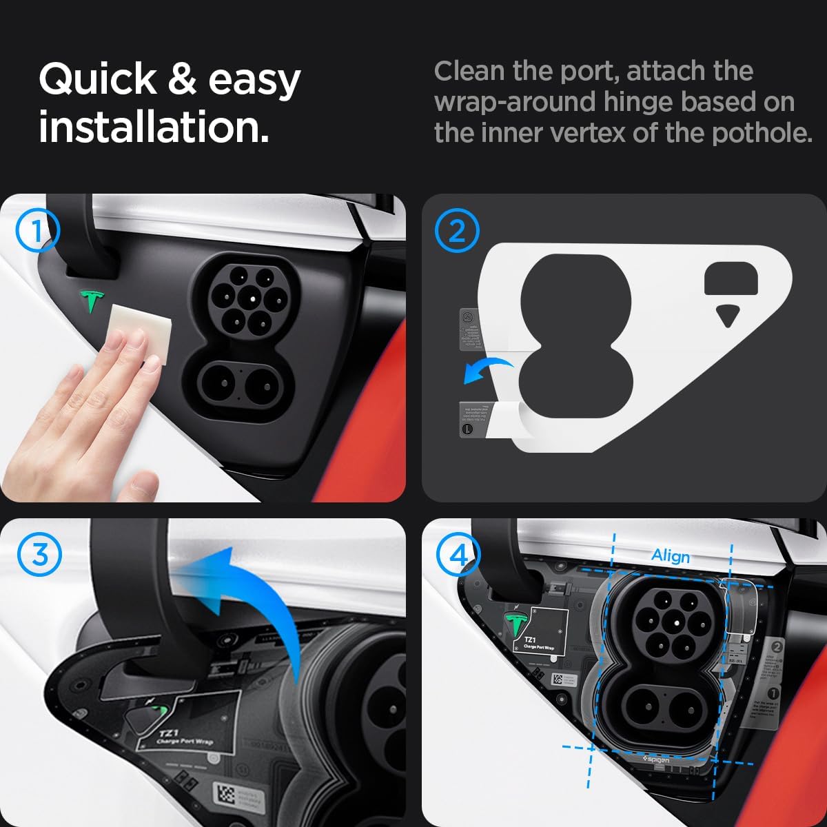 Spigen Tesla Model 3 2021-2023 and Y (~2024) Protective Film and Wrap Set Charge Port, Premium Design, Designed for Tesla Accessories - Zero One Edition