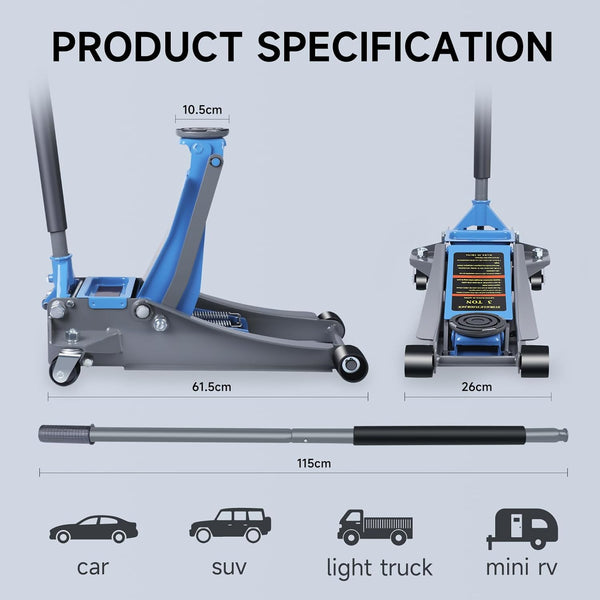 LARBANKE 3 Ton Low-profile Hydraulic Car Floor Jack,Built with Durable Aluminum and Steel,Floor Jack with Dual Pump System for Fast Lifting,6600Lbs Capacity,Lifting Range:3.15-18.31"