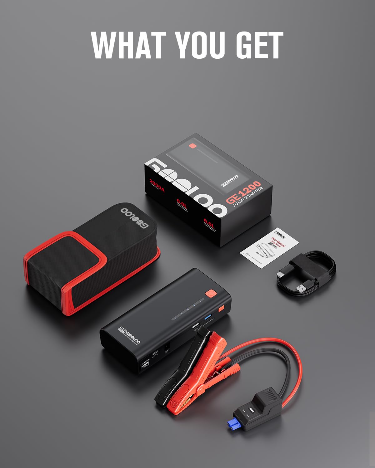 GOOLOO New GP2000 Jump Starter 2000A Car Starter Battery Pack (Up to 8.0L Gas, 6.0L Diesel Engine),12V Car Battery Charger Jumper Starter, Portable Lithium Jump Box with USB Quick Charge