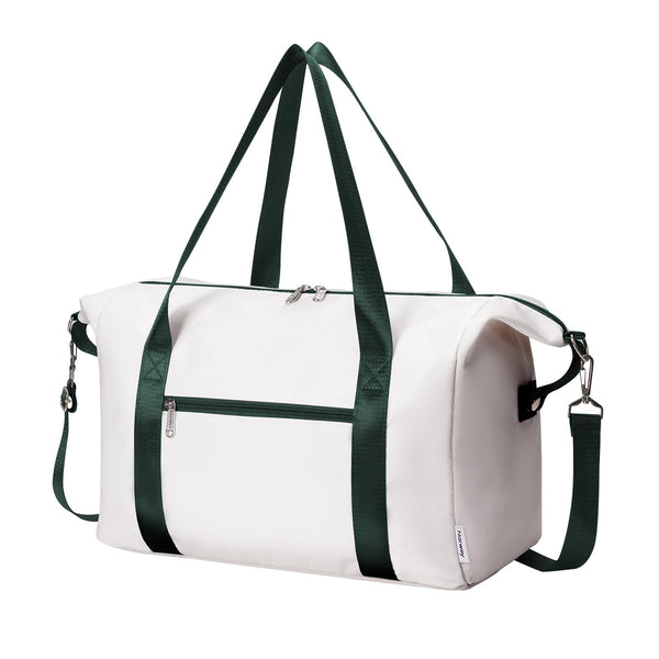 Narwey for Ryanair Cabin Bag 40x20x25 Underseat Ryan Air Bag Foladble Travel Duffel Hospital Carry on Hand Luggage Holdall Weekend Overnight Bag for Women and Men 20L (Beige with Green Straps)