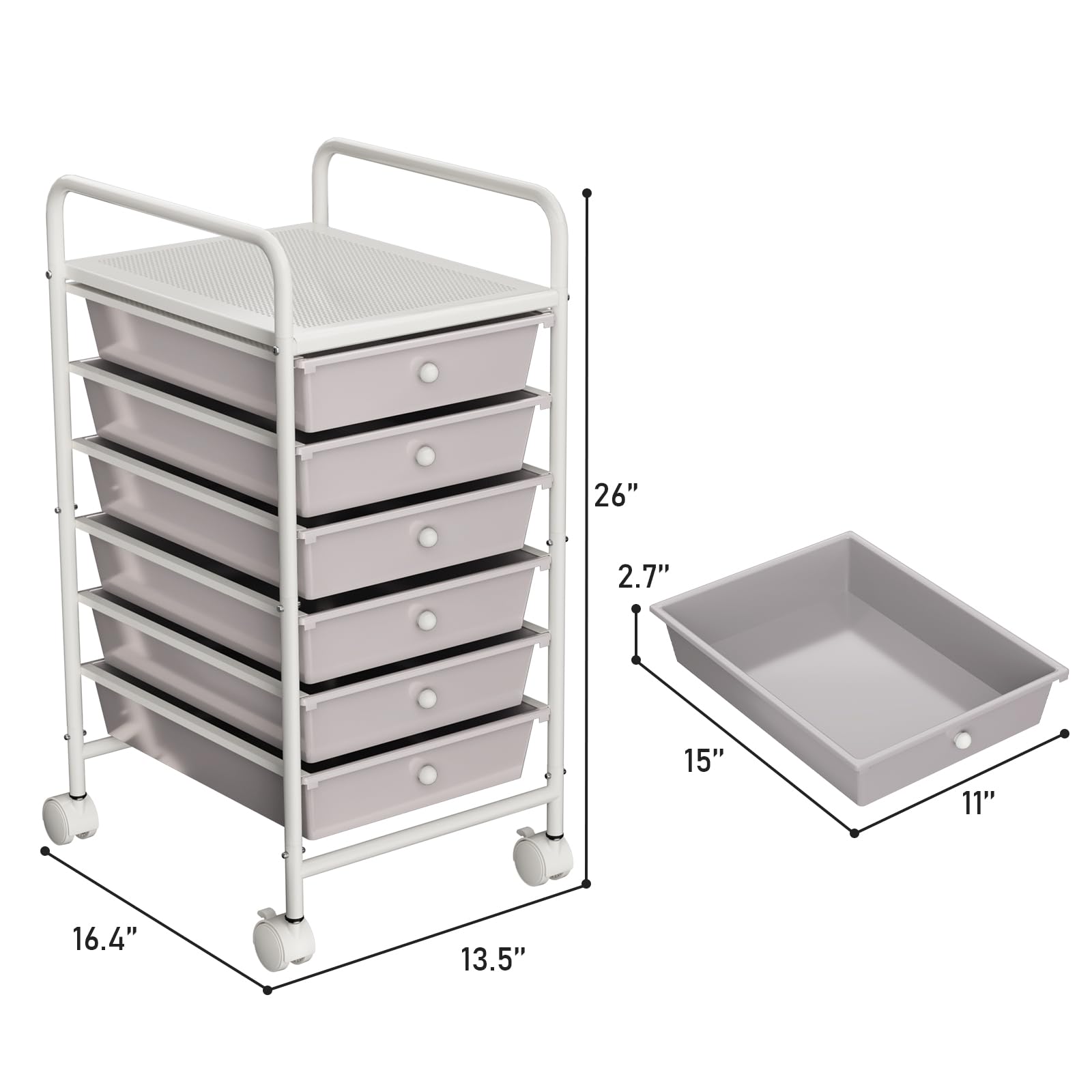 Johgee 6 Drawers Plastic Storage Cart, Multipurpose Mobile Organizer Shelving Unit with Lockable Wheels, Utility Rolling Cart Storage Trolley for Home