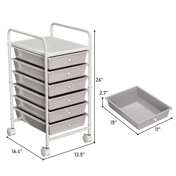 Johgee 6 Drawers Plastic Storage Cart, Multipurpose Mobile Organizer Shelving Unit with Lockable Wheels, Utility Rolling Cart Storage Trolley for Home