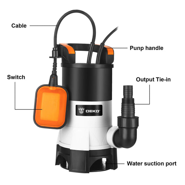 Water Pump: DEKO Submersible Water Pump 400W 10000L/H, Portable Water Sump Pump to Empty Pool, Water Drainage Pump for Clean and Dirty Water for Garden Pond, Pools and Ditches Float Switch