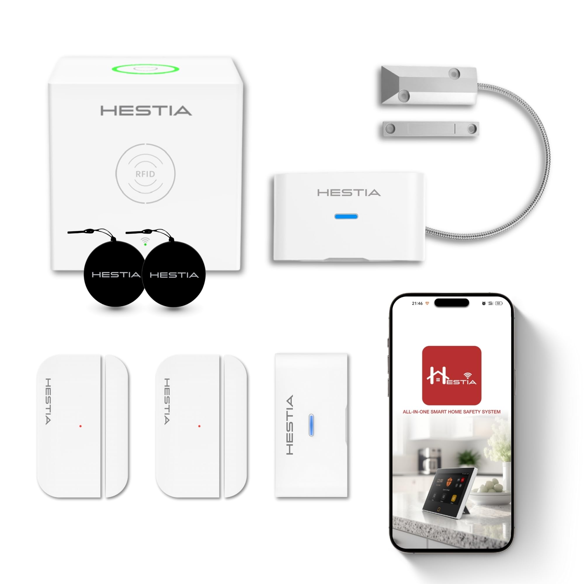 Hestia Wireless Garage Alarm System with Phone App, Metal Garage Sensor, Door Alarm Sensor, Vibration Sensor, Smart Cube Hub House Security System