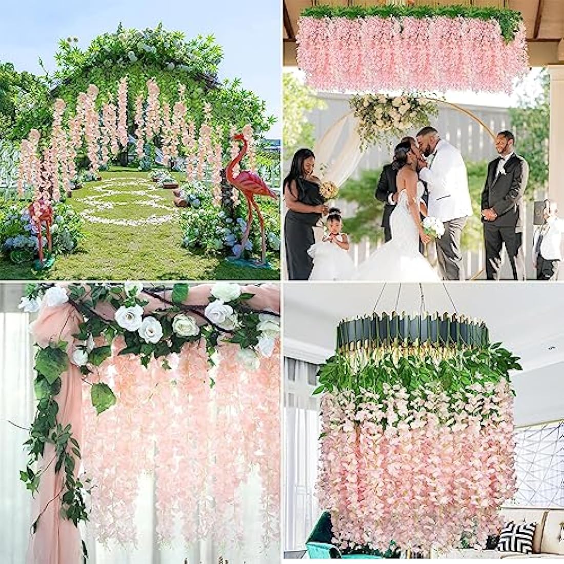 12 Packs Artificial Wisteria Flowers Vine Fake Wisteria Garland Flower Garlands Artificial Hanging Flowers for Decoration Garden Party Outdoor Wedding Decoration (Pink-Dense)
