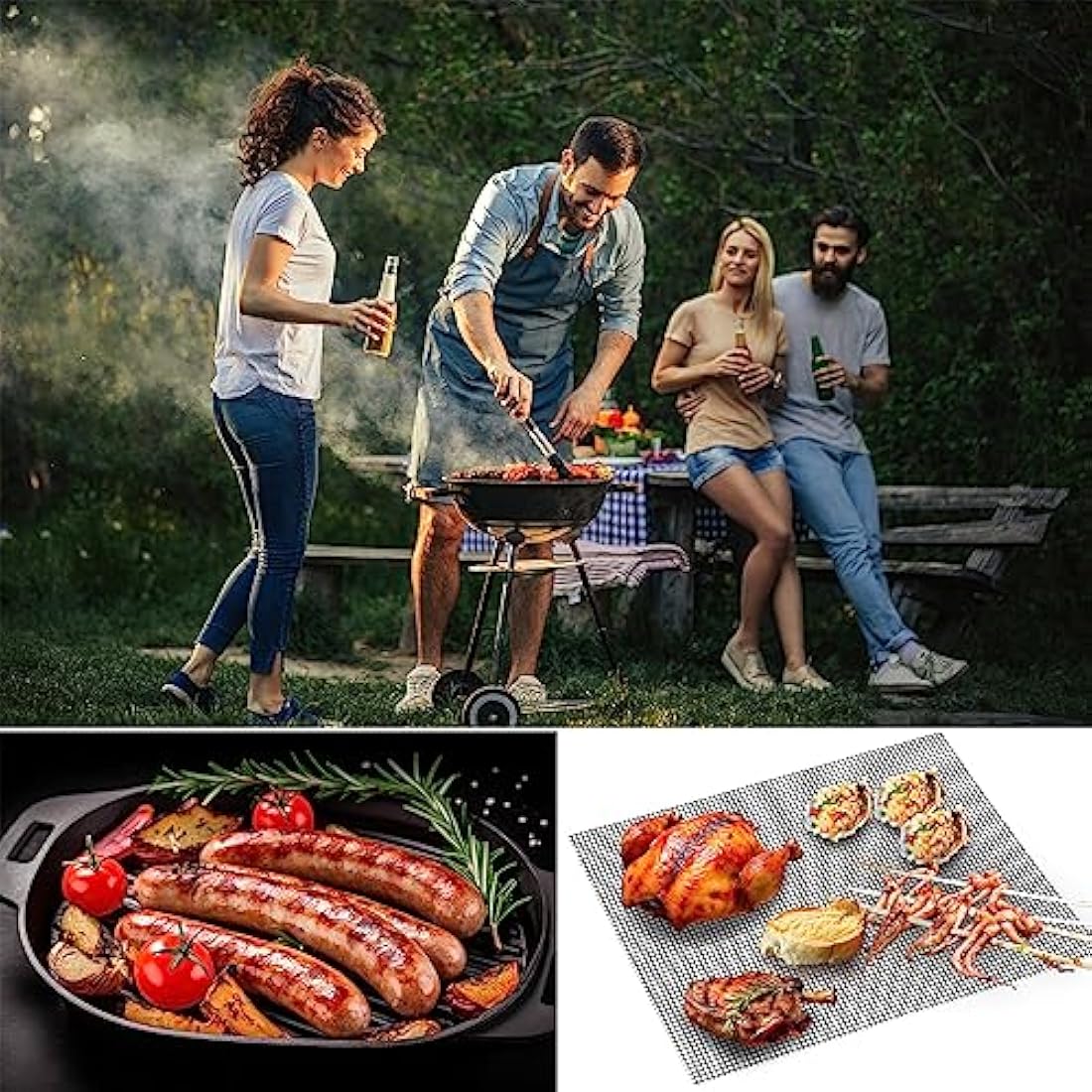 GWHOLE BBQ Grill Mat 4Pcs Non Stick Barbecue Sheets Reusable for Charcoal Gas Grill Meat Vegetable Cooking,40 * 30cm
