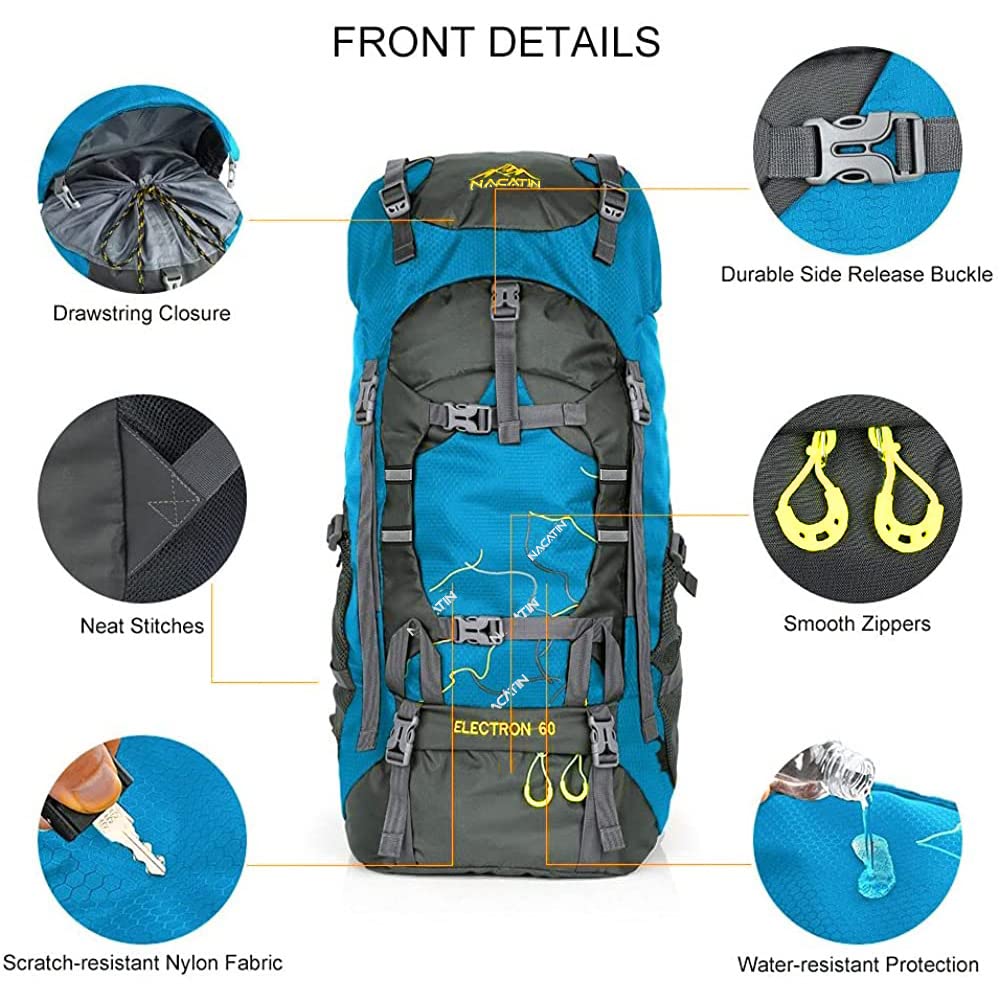 NACATIN Hiking Backpack, 60L Large Rucksack for Men Women, Tear and Water-resistant Ideal for Camping Trekking Travel Outdoor