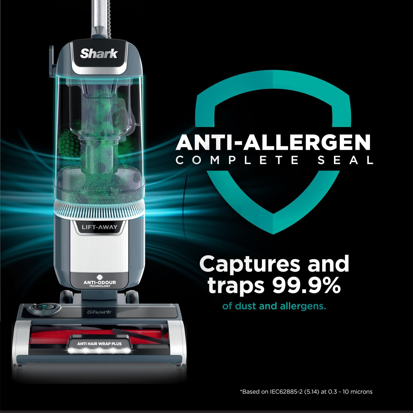 Shark Corded Upright Vacuum Cleaner 1.1L with Anti Hair Wrap Technology, Pet Model, LED, Lift-Away, Anti-Allergen, 8m Cord, 750W, 3 Attachments inc Pet Tool, Green, NZ691UKT