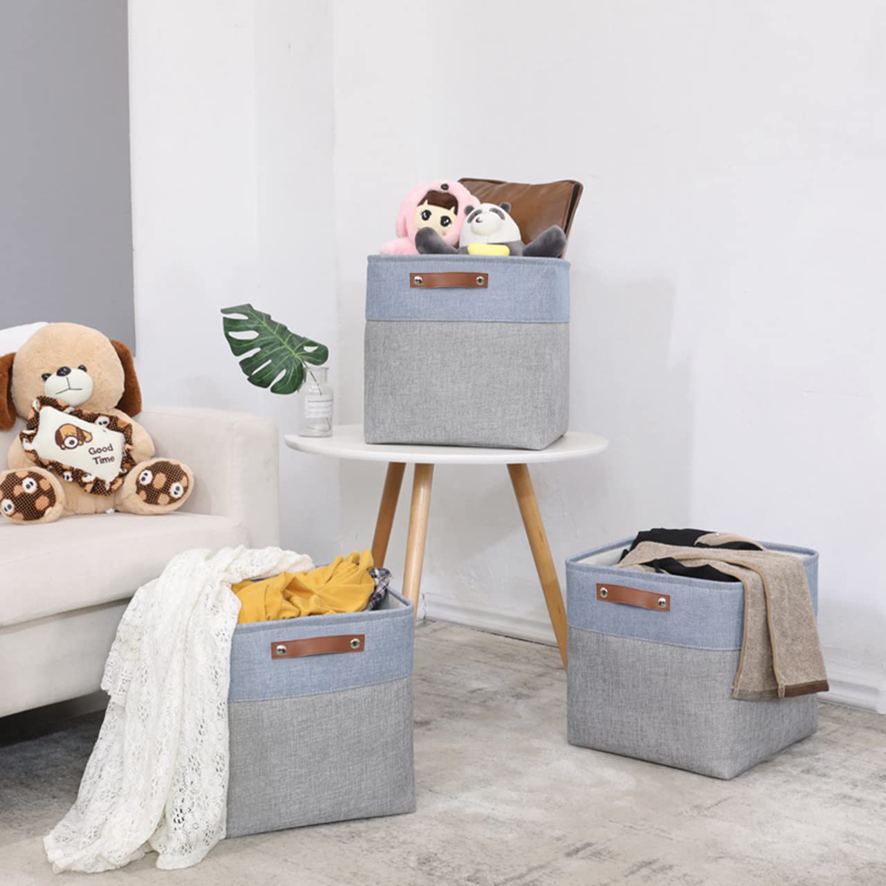 Mangata Kallax Storage Boxes, Set of 4 Fabric Storage Cubes with Handles(33x38x33cm, Grey Blue)