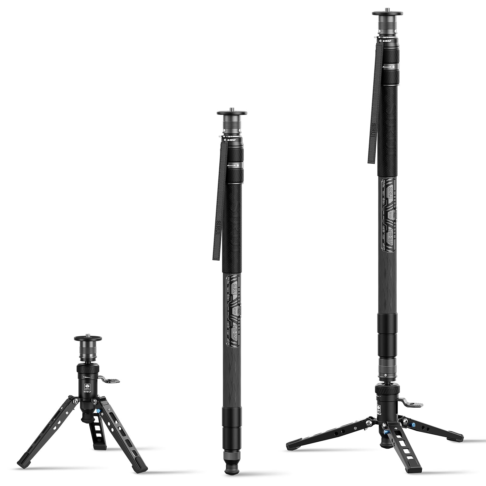 SIRUI SVM-145 Camera Monopod with Feet for Photography, 145cm Carbon Fibre Camera Monopod with Removable Tripod Stand Base, for DSLR, Camcorder, Max Load 10kg