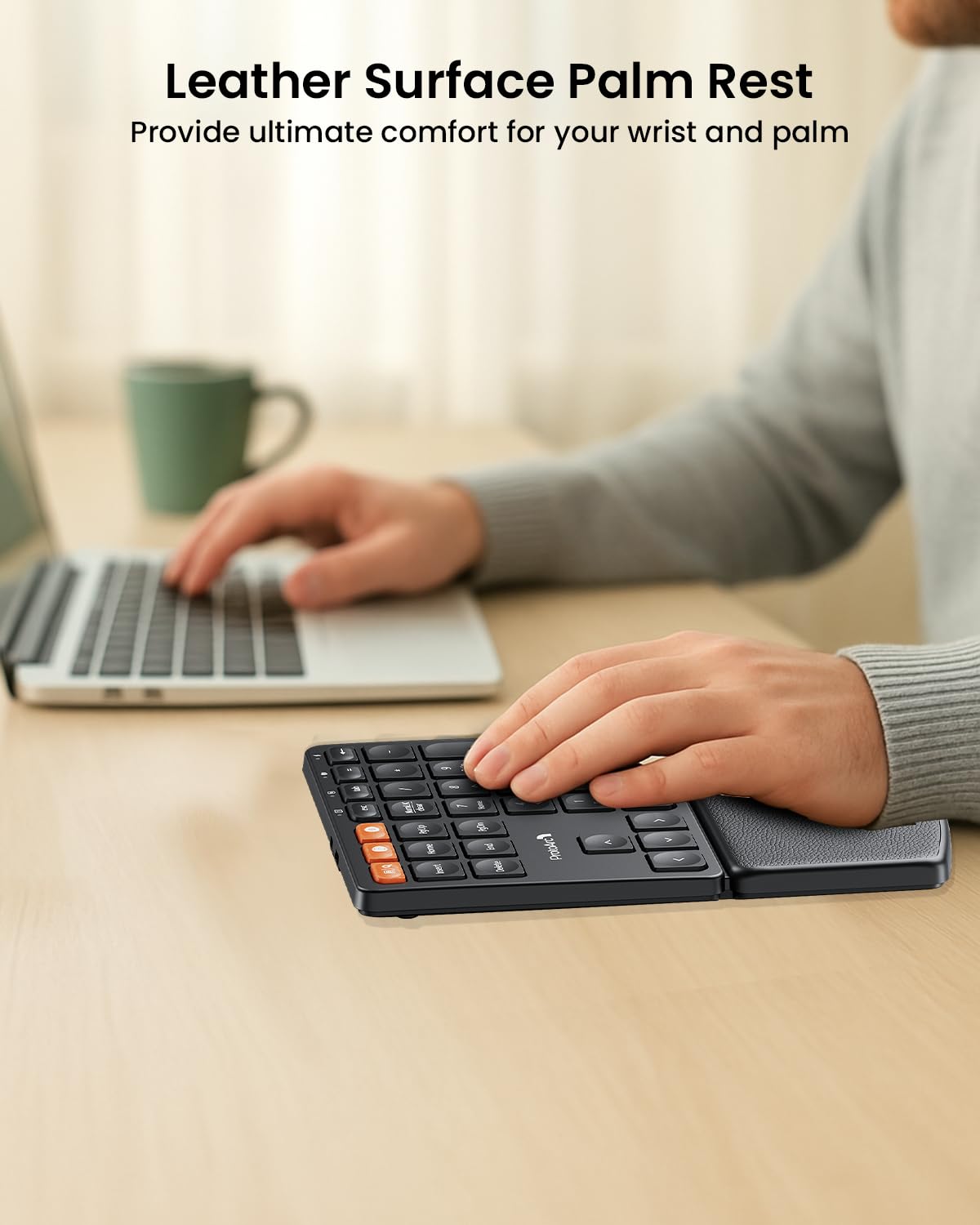 ProtoArc Wireless Numeric Keypad, EK04 N Ergonomic Bluetooth Number Pad with Wrist Rest, Connect up to 2 Devices, Rechargeable, for Windows, Mac OS