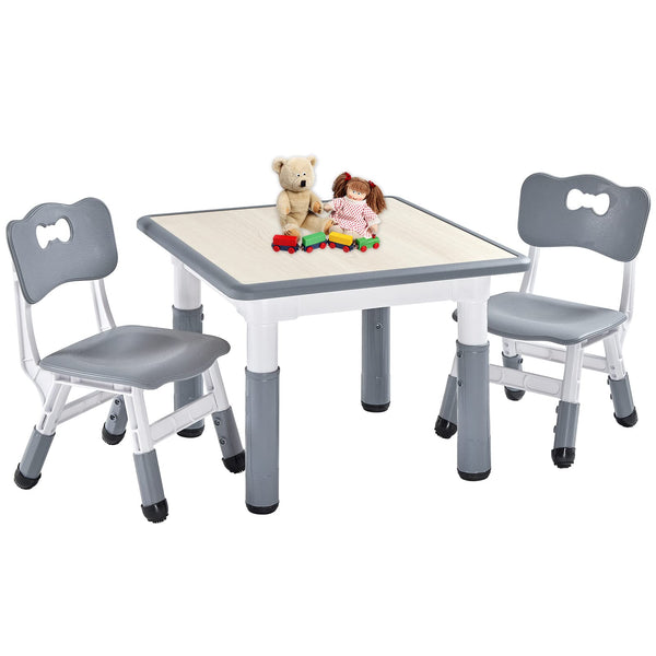 FUNLIO Kids Table and 2 Chairs Set, Height Adjustable Toddler Table and Chair Set for Ages 3-8, Easy to Wipe Arts & Crafts Table, for