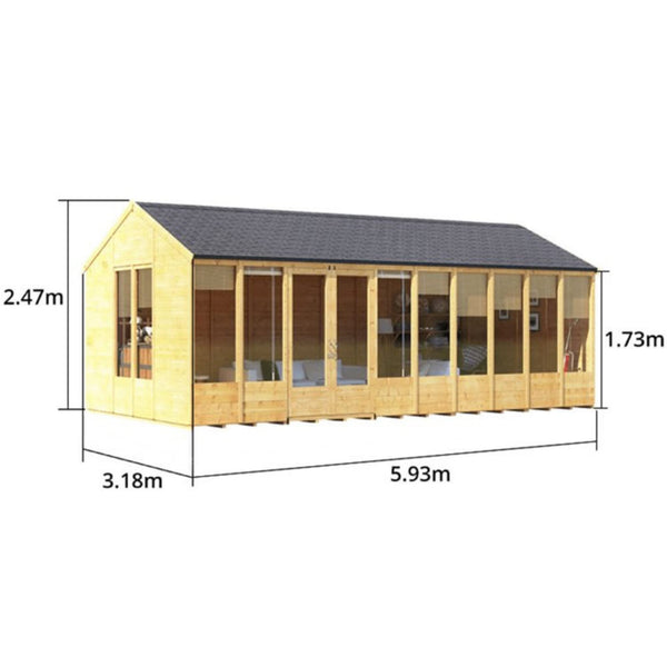 BillyOh Petra 12x10 Reverse Apex Summer House Shed, Log Cabin | Wooden Garden Room with Wide Double Doors, Tear Resistant Felt, Tongue and Groove Construction | Versatile Tiny Home or Garden Office