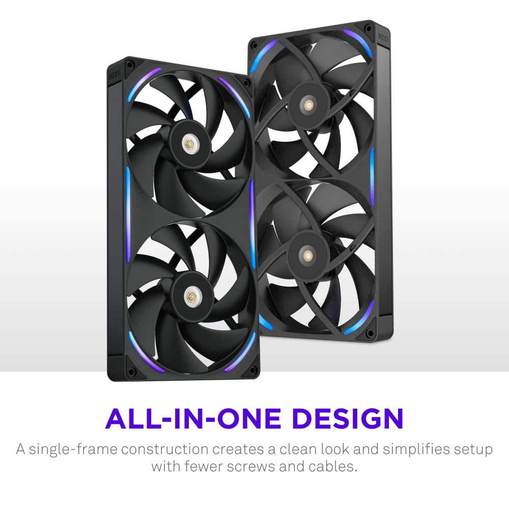 NZXT F420 RGB Core - 420mm Single-Frame Fan Unit with 3 x 140mm RGB Fans - Speed & Lighting Control - High Static Pressure & Airflow - Fluid Dynamic Bearings - 8 aRGB LEDs Per Fan - White