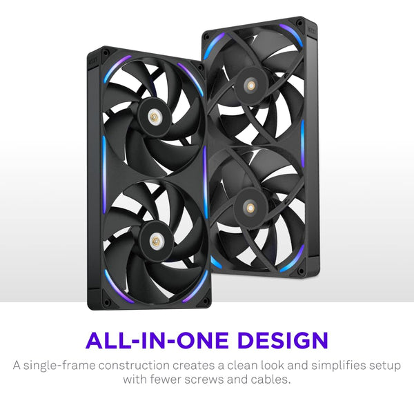 NZXT F420 RGB Core - 420mm Single-Frame Fan Unit with 3 x 140mm RGB Fans - Speed & Lighting Control - High Static Pressure & Airflow - Fluid Dynamic Bearings - 8 aRGB LEDs Per Fan - White